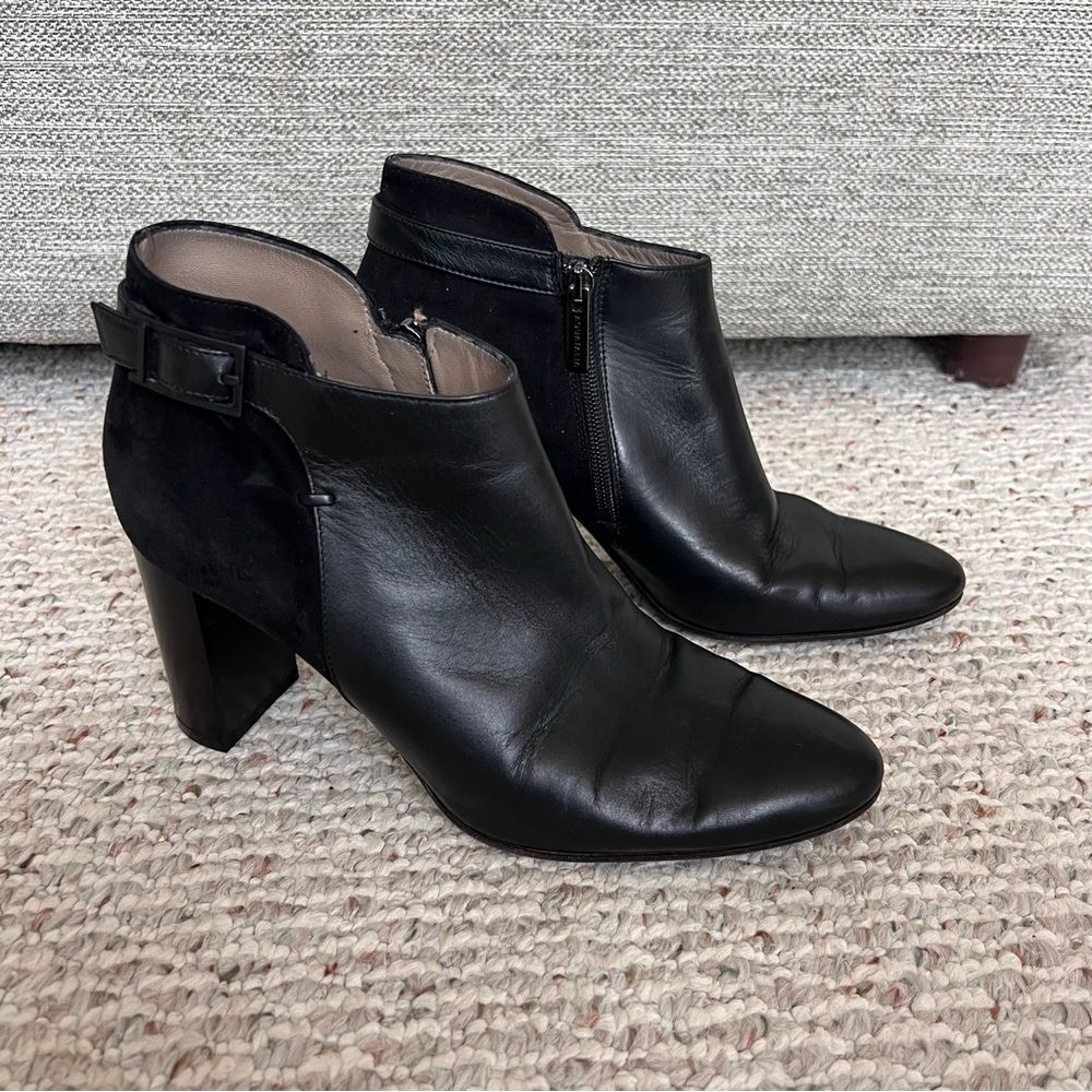 Aquatalia Verona Black Suede & Leather Block Waterproof Botties